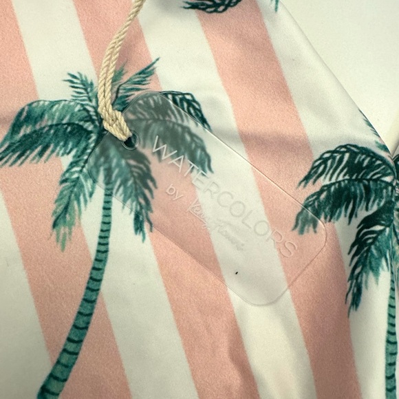 NWT Pink Striped Palm Tree Plunge Neck Swimsuit! - Picture 3 of 7